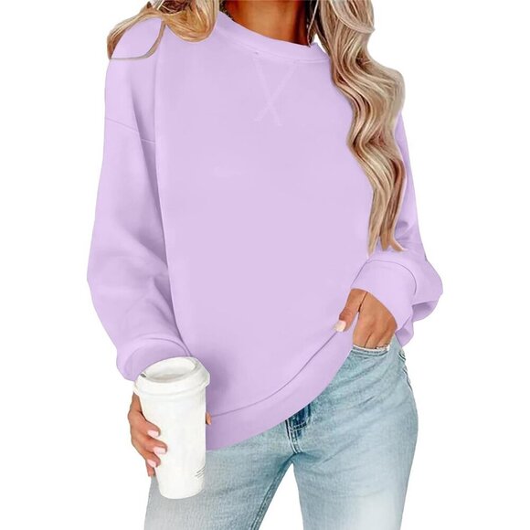 Women's Crew Neck Sweatshirt Loose Pullover Long Sleeve Soft Top Casual - Picture 2 of 5